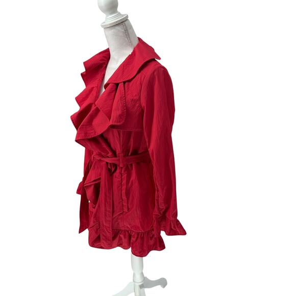 Etcetera Red Ruffle Front Belted Jacket Size 4 - Picture 4 of 7
